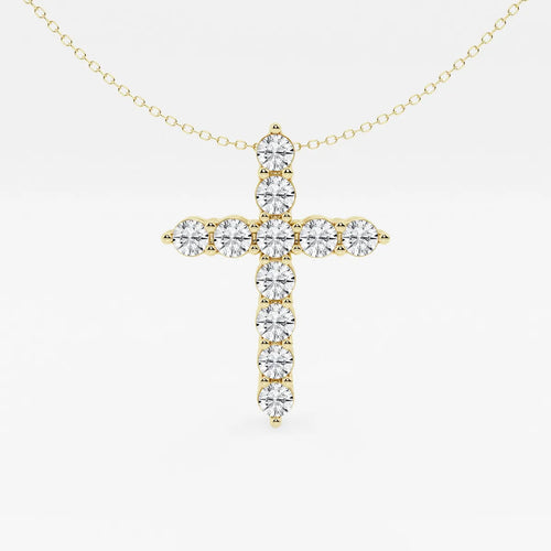 Round Lab Grown Diamond Cross Pendant with Adjustable Chain