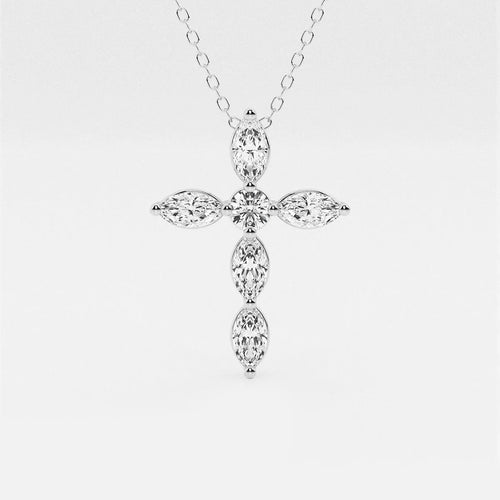 Marquise and Round Lab Grown Diamond Cross Pendant with Adjustable Chain
