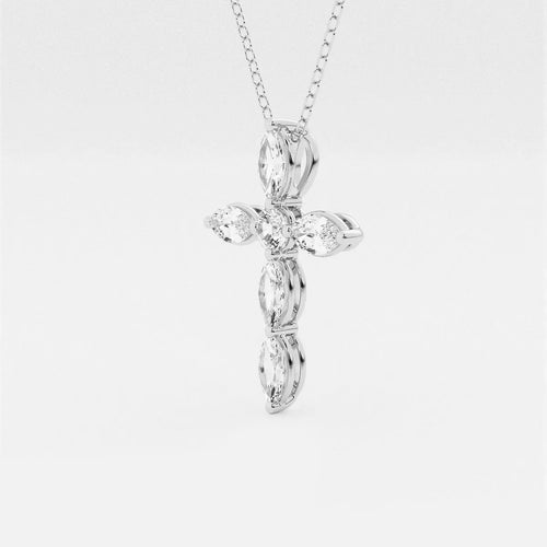 Marquise and Round Lab Grown Diamond Cross Pendant with Adjustable Chain