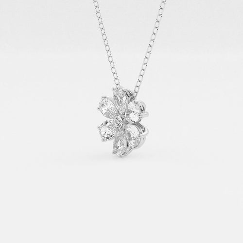 Pear and Round Lab Grown Diamond Flower Pendant with Adjustable Chain