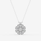 Round Lab Grown Diamond Vintage Floral Milgrain Pendant