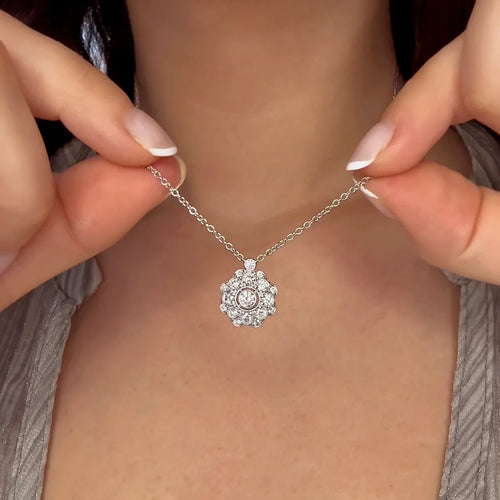 Round Lab Grown Diamond Vintage Floral Milgrain Pendant