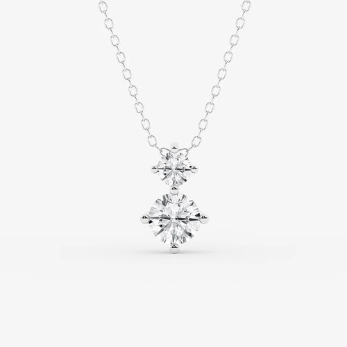 Round Lab Grown Diamond Two Stone Pendant with Adjustable Chain