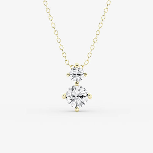 Round Lab Grown Diamond Two Stone Pendant with Adjustable Chain