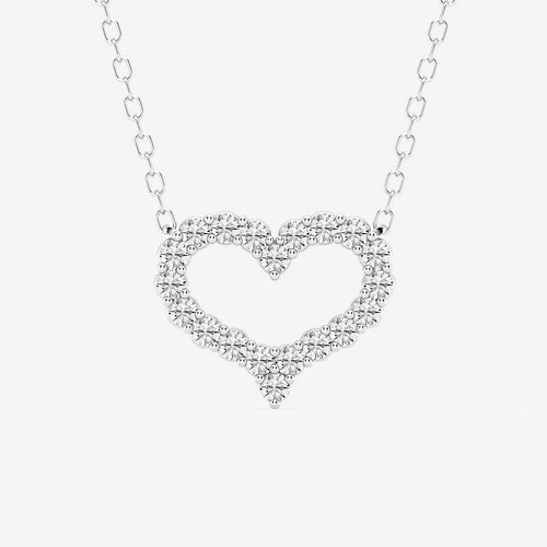 Round Lab Grown Diamond Open Heart Pendant with Adjustable Chain