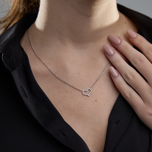 Round Lab Grown Diamond Open Heart Pendant with Adjustable Chain