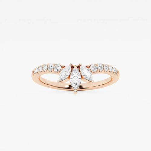 Round and Marquise Lab Grown Diamond Chevron Stackable Ring