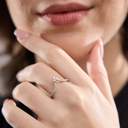 Round Lab Grown Diamond Chevron Wedding Band