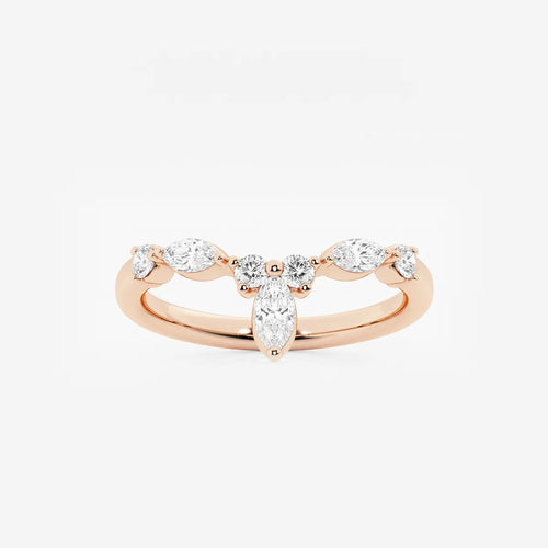 Round and Marquise Lab Grown Diamond Chevron Stackable Ring