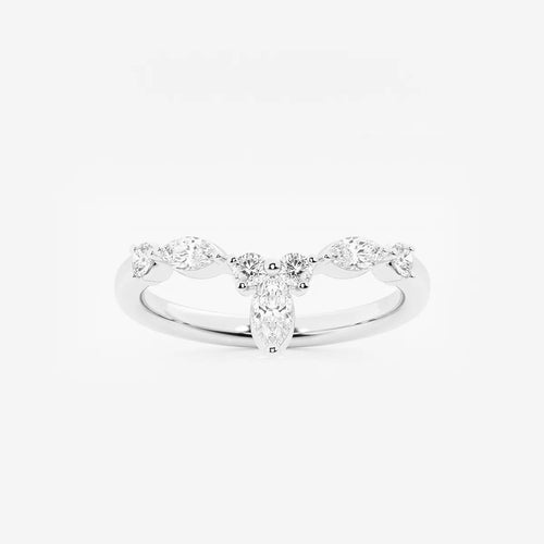 Round and Marquise Lab Grown Diamond Chevron Stackable Ring