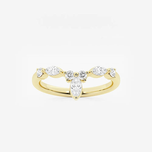 Round and Marquise Lab Grown Diamond Chevron Stackable Ring