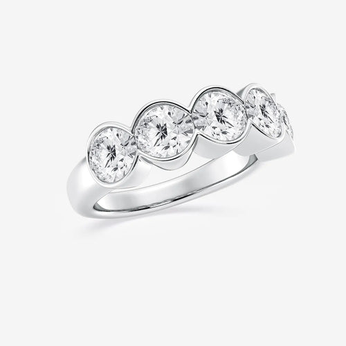 Round Lab Grown Diamond Half Bezel Five Stone Anniversary Band