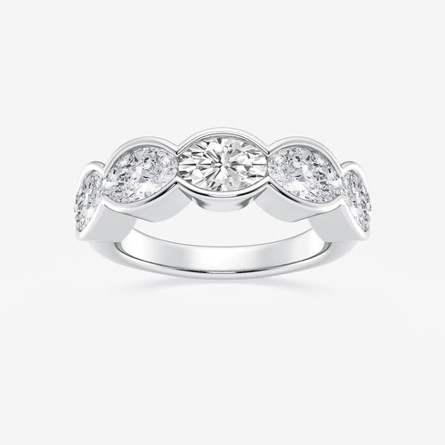 Oval Lab Grown Diamond Half Bezel Five Stone Anniversary Band