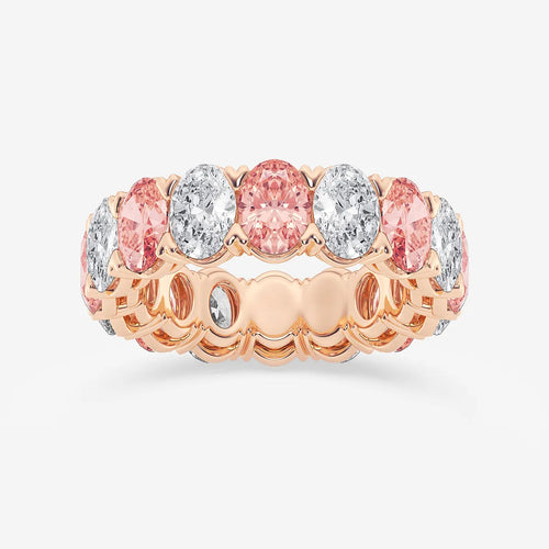 Oval Lab Grown Diamond with Alternating Fancy Pink V Prong Eternity Band