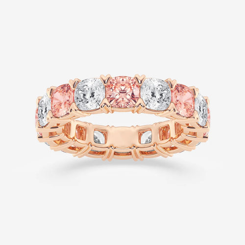 Cushion Lab Grown Diamond with Alternating Fancy Pink V Prong Eternity Band