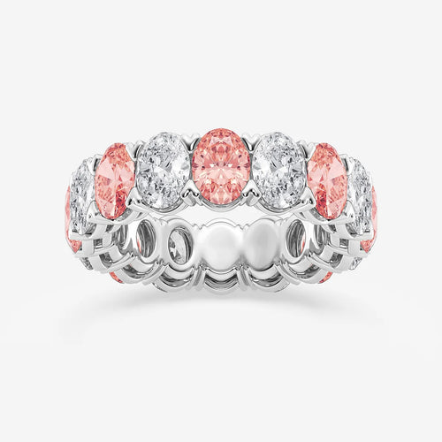 Oval Lab Grown Diamond with Alternating Fancy Pink V Prong Eternity Band