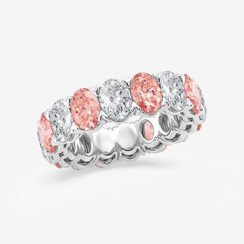 Oval Lab Grown Diamond with Alternating Fancy Pink V Prong Eternity Band