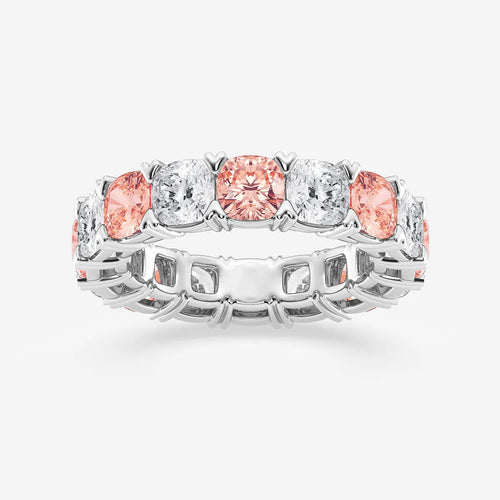 Cushion Lab Grown Diamond with Alternating Fancy Pink V Prong Eternity Band