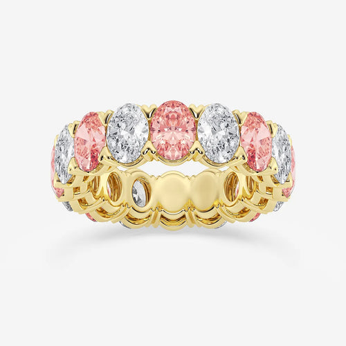Oval Lab Grown Diamond with Alternating Fancy Pink V Prong Eternity Band