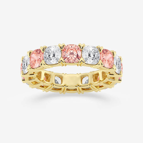 Cushion Lab Grown Diamond with Alternating Fancy Pink V Prong Eternity Band