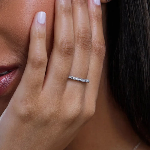 Round Lab Grown Diamond Rollover Pave Wedding Band