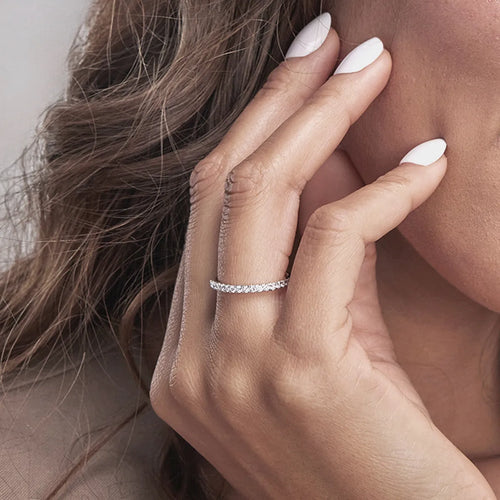 Round Lab Grown Diamond French Pave Wedding Band