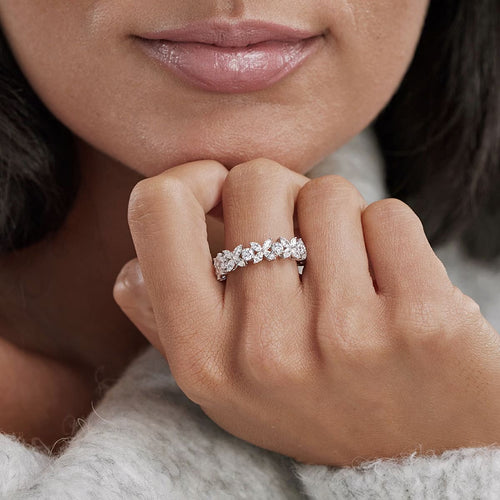 Marquise and Round Lab Grown Diamond Flower Eternity Band