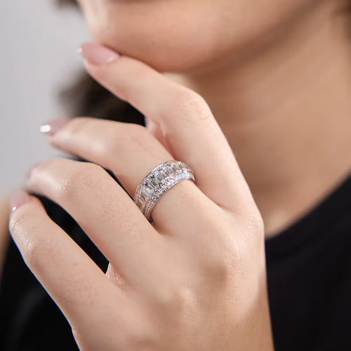 Framed Emerald and Round Lab Grown Diamond Eternity Band