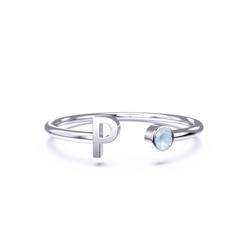 Dainty Birthstone Initial Ring