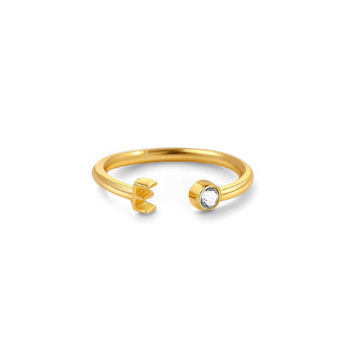 Dainty Birthstone Initial Ring