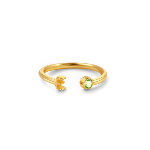 Dainty Birthstone Initial Ring