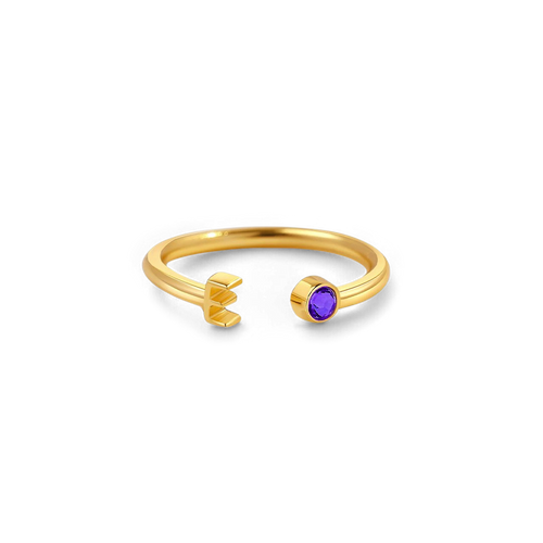 Dainty Birthstone Initial Ring