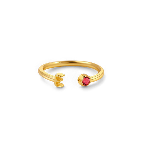 Dainty Birthstone Initial Ring