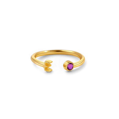 Dainty Birthstone Initial Ring