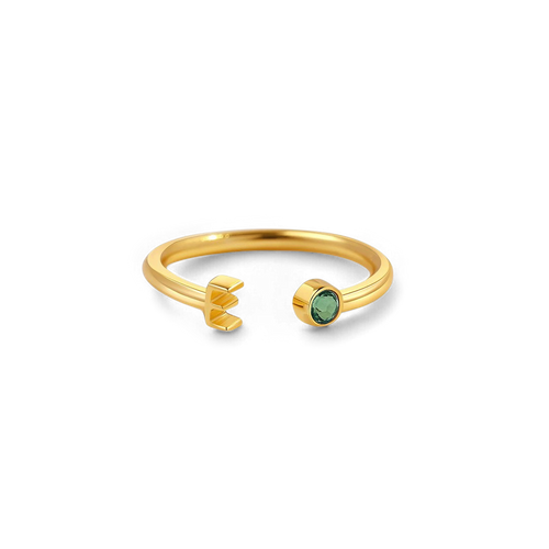 Dainty Birthstone Initial Ring