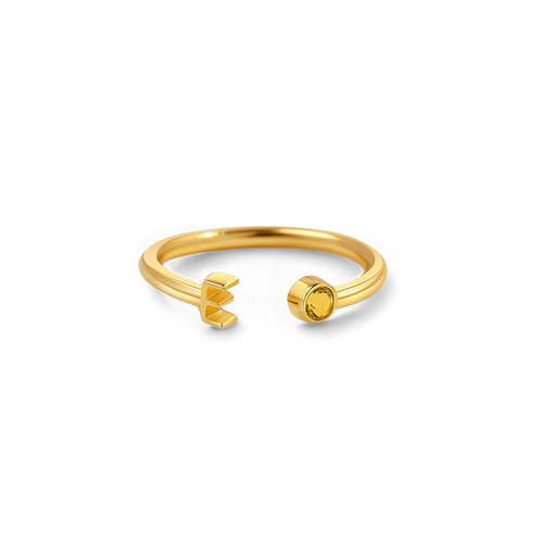 Dainty Birthstone Initial Ring