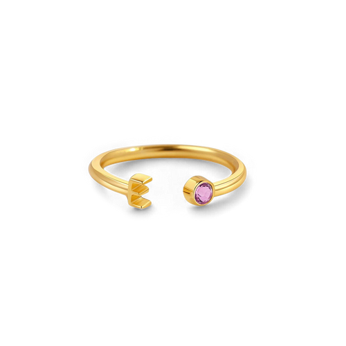 Dainty Birthstone Initial Ring