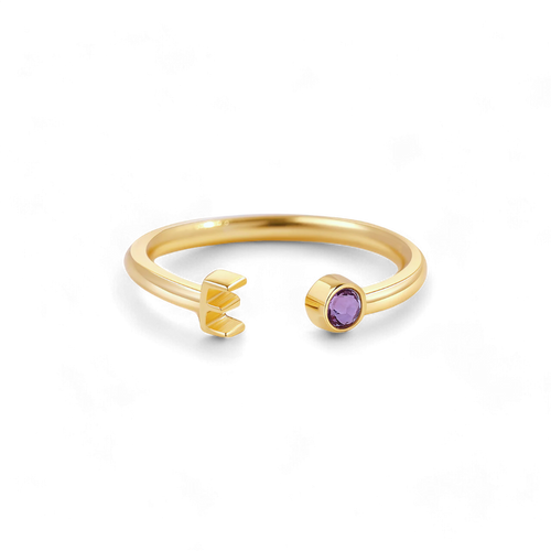 Dainty Birthstone Initial Ring