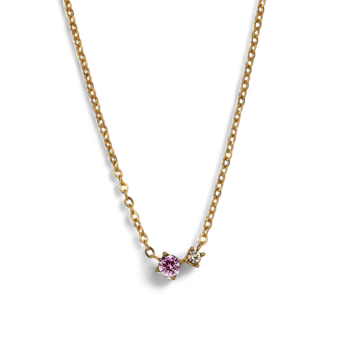 Dainty Birthstone Solitaire Necklace with Diamond Accent