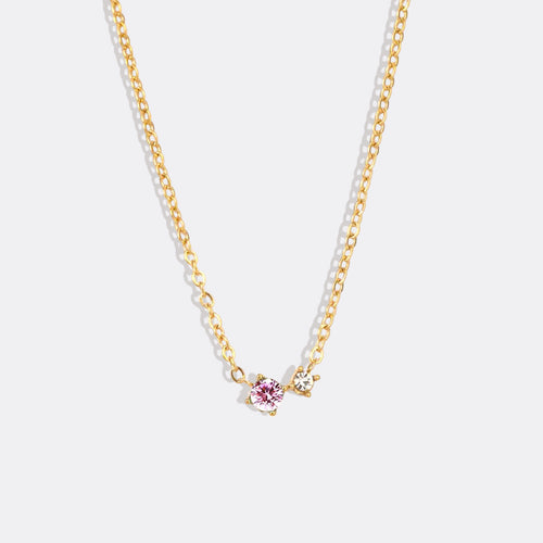 Dainty Birthstone Solitaire Necklace with Diamond Accent