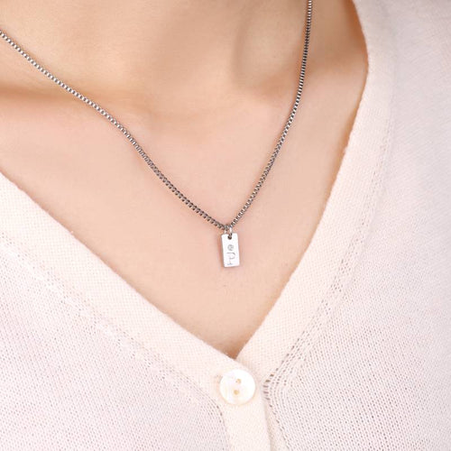 Dainty Pave Tag Initial Necklace