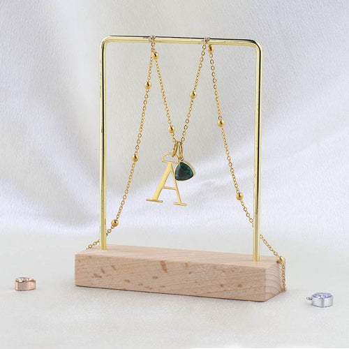 Droplet Birthstone & Initial Necklace