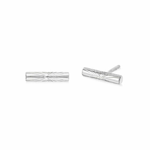 Engraved Sunburst Bar Stud Earrings