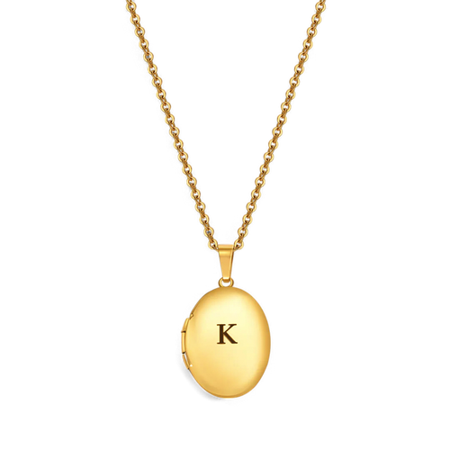 Engraved Oval Photo Locket Necklace