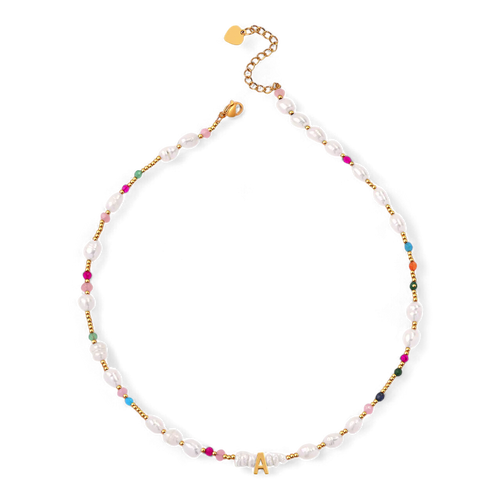 Gemstone and Pearl Initial Necklace