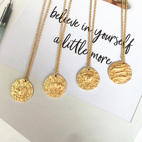 Hammered Zodiac Pendant Necklace