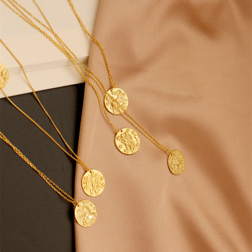 Hammered Zodiac Pendant Necklace