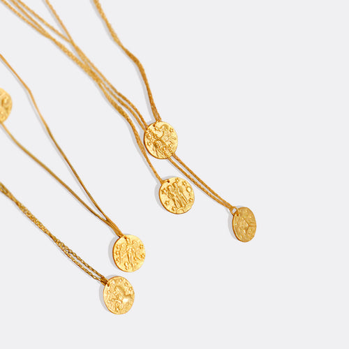 Hammered Zodiac Pendant Necklace