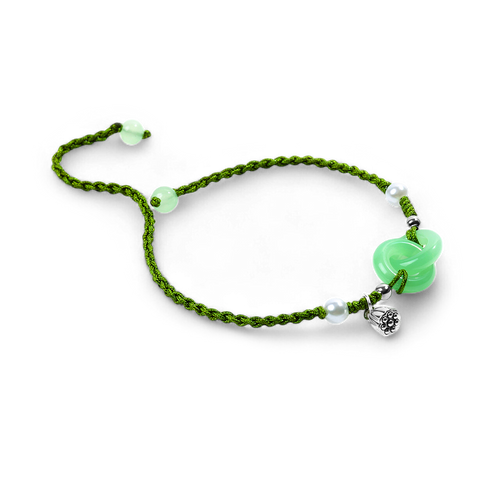 Jade Pearl & Lotus Prosperity String Bracelet