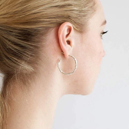 Large Sterling Silver Organic Hoop Earrings